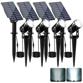 CREPOW Solar Spot Lights Outdoor, Solar Landscape Spotlights IP65 Waterproof 9.8ft Cable, Auto On/Off Outdoor Wall Lights for Garden Yard Driveway Porch Walkway Pool (1-in-1 6000K Cold White 4 Pack)