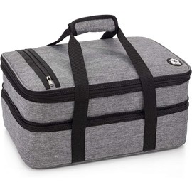VP Home | Double Casserole Travel Bag - Insulated Food Containers Carrier - Food Warmer Carry Case for Trip - Suitable for Hot or Cold Food - Ideal for Outdoor Picnic or Outside Parties (Heather Gray)