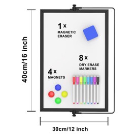 OWill Black Dry Erase White Board, 16inX12in Large Magnetic Desktop White Board with Stand,A3 Magnetic Whiteboard & Portable Double-Sided Whiteboard Easel for Drawing in School & Home