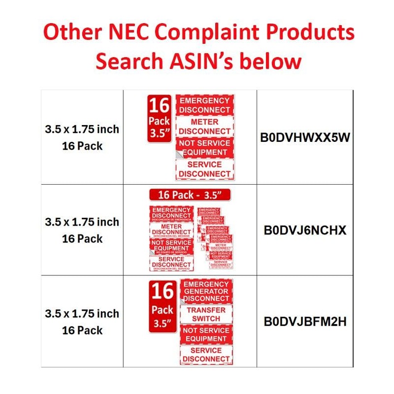 Littversions 16 Pack 3.5"x1.25" NEC Compliant Label Sticker Emergency Meter