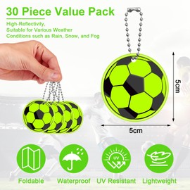 Pack of 30 Children's Reflectors, Safety Reflector Pendants, Children's Reflectors Pendants, Children's Football Light Pendants, Key Chain, Children's Reflector for School Bag, Jacket, Clothing,