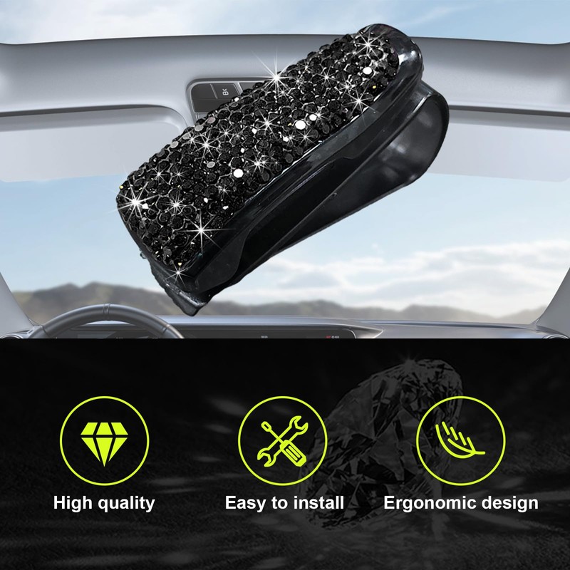 Dickno 2 PCS Bling Sunglasses Holder for Car Sun Visor,