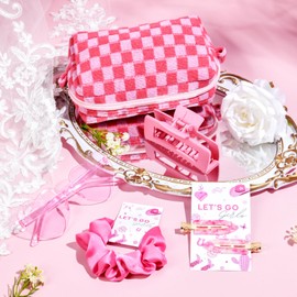 5PCS Bachelorette Party Gifts Bridesmaid Proposal Gifts Bachelorette Pink Cowgirl Beach Hair Clips Hair Scrunchies Bridesmaid Sunglasses Pinkl Hair Claw Makeup Bag Wedding Favor Women Girl