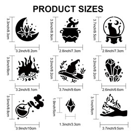 MAYJOYDIY Divination Magic Theme Stencils 30 x 30 cm Reusable Devil Eye Witch Hat Moon Crystal Potion Bottles Drawing Stencil with Brush for Crafts Home Decor Wood Wall Fabric