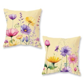 ONWAY Spring Pillow Covers 18x18 Inch Set of 2 Floral Colorful Flowers Decorations Farmhouse Living Room Outdoor Cushion Case for Sofa Couch Home Bed Yellow