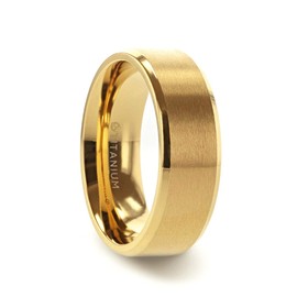Thorsten Radiate Gold Titanium Flat Brushed Center Wedding Band Ring with Beveled Polished Edges - 8mm