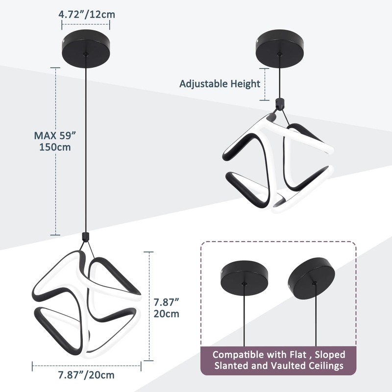 Vloitgol Black Led Pendant Light Fixtures,6000K Cool White Modern Pendant