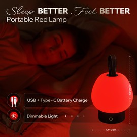 Red Light Therapy Sleep Lamp – 660nm Glow for Better Sleep | Cordless, Dimmable Night Light with Timer | Rechargeable, Portable Red Lamp for Bedroom, Bedside & Travel - Rest Easy, Slumber Deeper