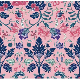 Pink Blue Floral Wallpaper Peel and Stick Boho Wall Mural 17.5x118Inches Vintage Contact Paper Vinly Removable Modern Wall Paper for Kitchen Cabinet Walls Drawer Loker