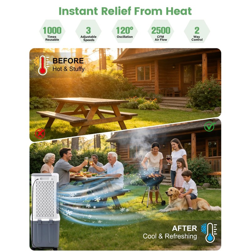 Evaporative Air Cooler, Portable Air Conditioners With 10 Gallon Water