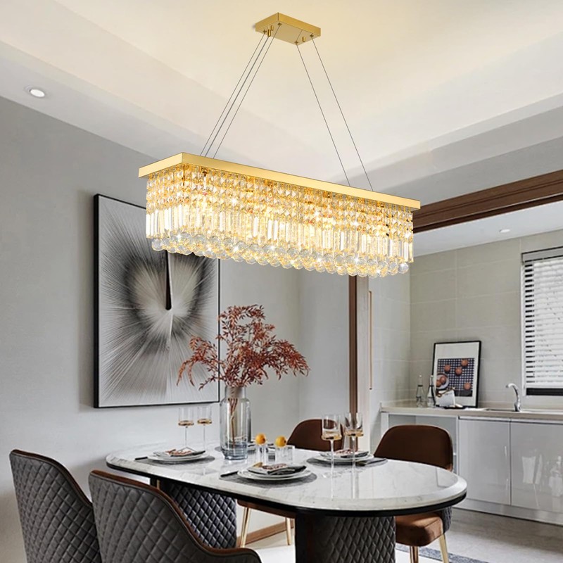 MSSIAN Premium K9 Crystal Chandelier, Gold Classic Rectangular, E12 Base