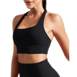 QUEENIEKE BareLuxe Sports Bras for Women Padded Medium Support for Yoga Cross Back Strappy Square Neck Workout Tops LuxeBack S