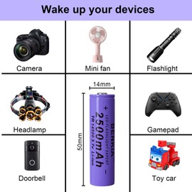 14500 Rechargeable Battery 2500mAh 3.7Volt Lithium Batteries Button Top 16 Pack 14500 Battery for Headlamp Flashlight