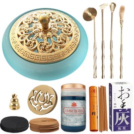 Colored Glass Complete Incense Making Kit - 16 Pcs Set with Incense Mold, Powder Incense, White Ash, Burner and More | Ideal for Yoga and Meditation | Includes Elegant Gift Box