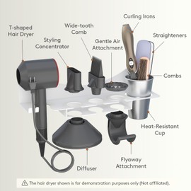 Lifewit Hair Dryer Holder Wall Mounted with Cup, Blow Tool Organizer with Accessories Storage for Bathroom and Salon, White