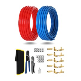EFIELD Pex-b Pipe/Tubing 3/4 inch 2 x100 ft (200 ft) Blue & Red, Pex Fittings (15), Crimper, Clamps, and Cutter Combo Kit