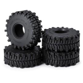 JGGZONE 4Pcs 1.1" RC Rubber Crawler Mud Terrain Tires Super Grip Soft Tyre OD 64mm RC Mud Tyres Tires with Foam Inserts Compatible with 1/18 Traxxa TRX4M Redcat Ascent-18 RC Car Upgrades (Black B)