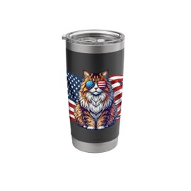 Domestic Longhair Cats USA Flag Sunglasses Patriotic Freedom Stainless Steel Insulated Tumbler