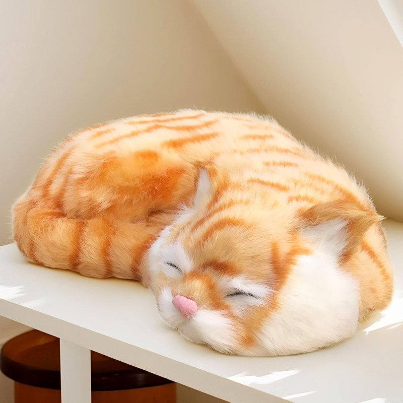 Basuo-9Q Lifelike Sleeping Tabby Cat Figurine - Realistic Curled Up