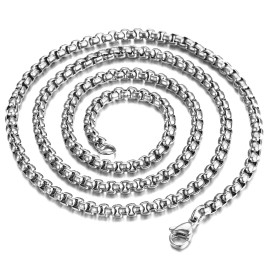 2mm/3mm/4mm Round Box Link Chain for Mens Women Silver Color Stainless Steel Necklace Never Fade Waterproof DropshippingColor: 2mm Width silver, Length: 18inch 45cm Chain