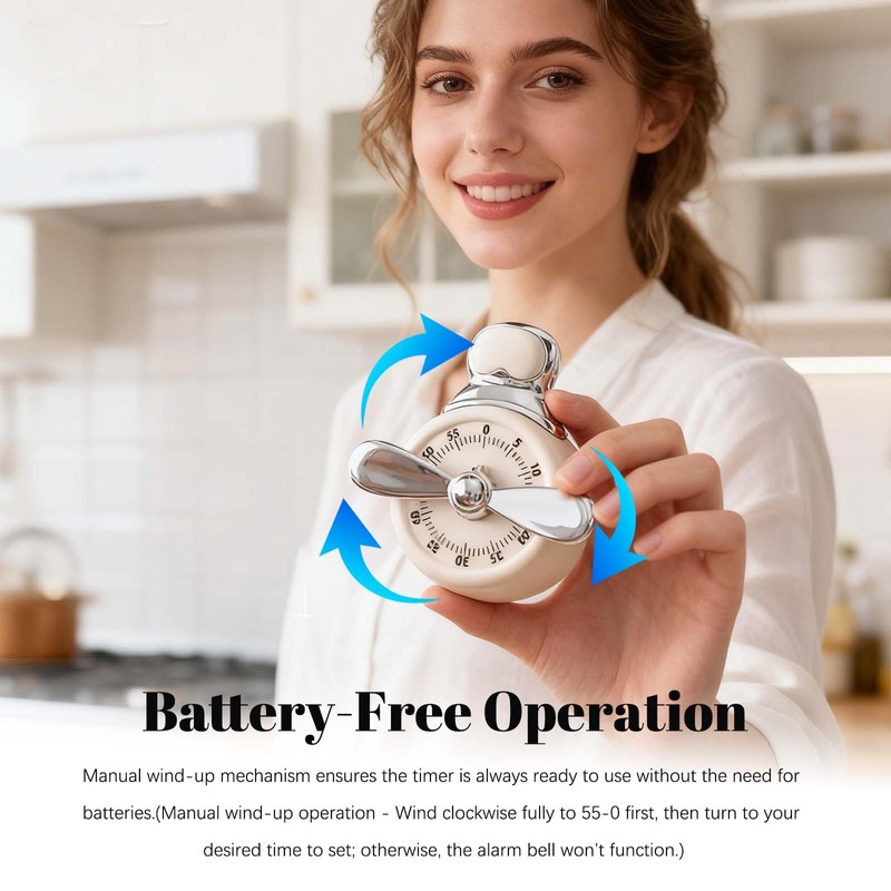 60 Minute Mechanical Loud Sound Timer - Battery Free, Manual