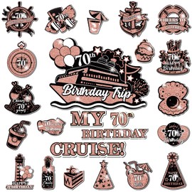 70th Birthday Cruise Door Magnets Decorations, Rose Gold Black Happy 70th Birthday Cruise Ship Door Decor Magnetic for 70th Women Men Anniversary Party Supplies Door Refrigerator Fridge Car Kitchen