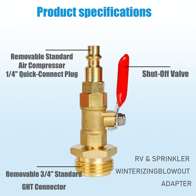 Hourleey RV Winterize Blowout Adapter with 1/4" Quick Connect Plug
