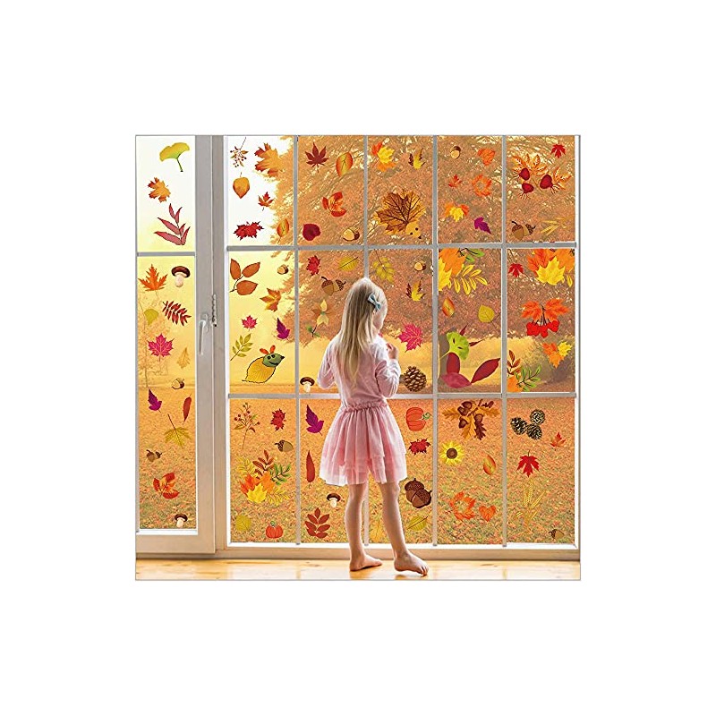 Autumn Maple Leaf Gnome Window Decals - 9 Sheets for