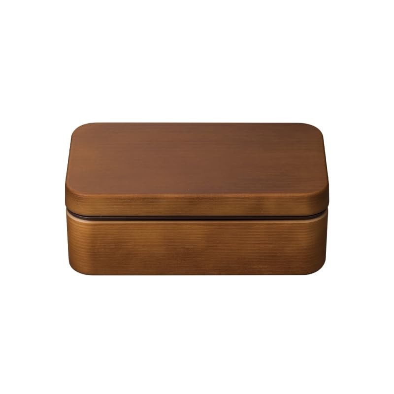 Masakazu 79773 Non-Stick Lunch Box, Wood Grain Rectangular Bento Box,
