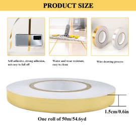 Floor Tiles Gold Foil Lines Metalized Mirror Tape, Self-Adhesive Tile Seam Sticker, Waterproof Gap Sealing Foil Decor Tape for Wall, Cabinet, Kitchen (0.6in x 164Ft, Gold)