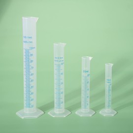 Euvoym 4 Size Blue Line Measuring Graduated Cylinder Graduated Cylinder Beaker Transparent Lab Test Tube Liquid Measuring Tools, 10ml 25ml 50ml 100ml