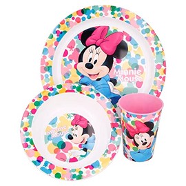 STOR Micro Set 3 PCS Minnie Feel Good, Minnie Mouse Toys Multicolored, Cartoon Pattern,Shatter Resistant,BPA Free,Capacity 370ML, Weight 170g, Standard Size, Ideal for Kids