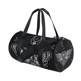 ALAZA Gym Bag Travel Bag Womens Mens for Travel Sports Camping Yoga Swim, Black Skull Moth Small Round Foldable Duffle Bag with Shoulder Strap Top Handle