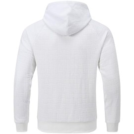 Tyhengta Mens Hoodies Pullover Geometric Texture Casual Hooded Sweatshirts with Kanga Pocket White Large