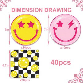 40Pcs Preppy Smiley Face Party Supplies, Smile Face Theme Party Tableware Include 20 Paper Plates, 20 Napkins for Preppy Birthday Party Supplies Baby Shower Decor plates (N)