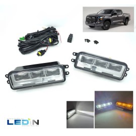 LEDIN LED Fog Light For 2022-2025 Toyota Tundra Wire Set L R White Add Signal Function