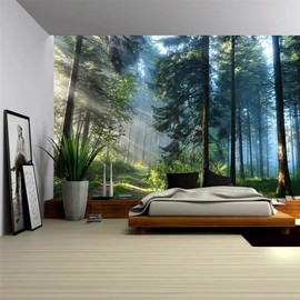 FENDROM Green Misty Forest Tapestry Wall Hanging Nature Landscape Tapestry Sunshine Through Tree Tapestries for Bedroom Living Room Dorm Decor