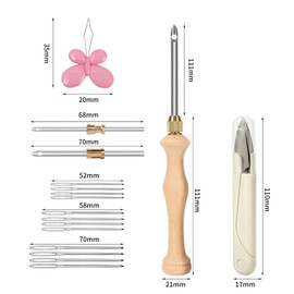Yuiturt Punch Needle Set, Adjustable Punch Needle Embroidery Kit with Wooden Tool, Adjustable Wooden Needle Punch, Punch Stitching Kit for Beginners for DIY Craft and Rug Hooking Leather Sewing