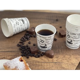 100 x 7oz (120cc) Single Wall Printed Paper Cups for Hot & Cold Drinks Premium Disposable Coffee/Tea Paper Cups for Home, Café, Work,Leak-Proof