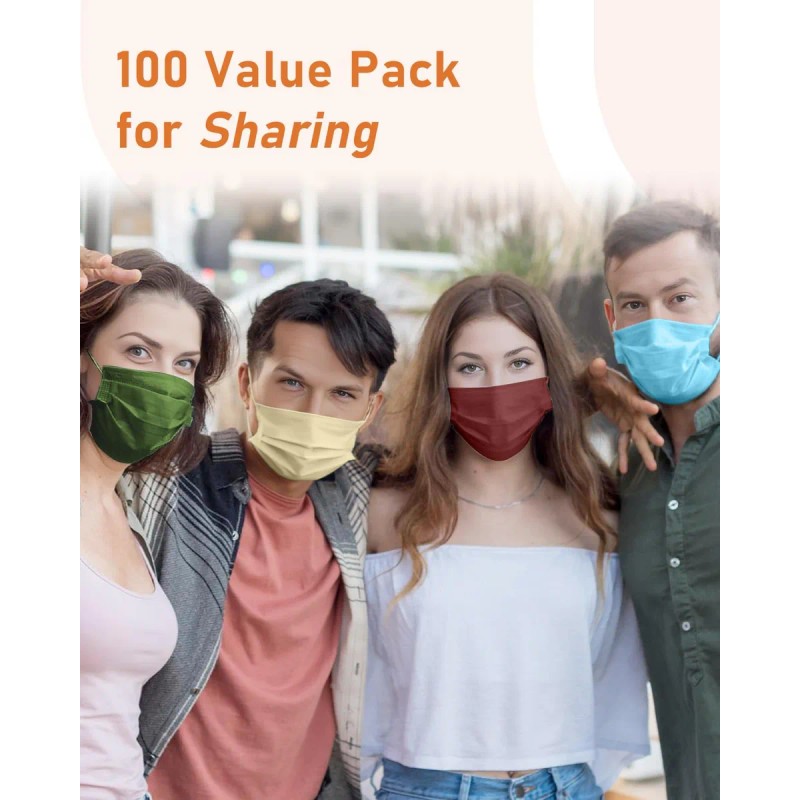 Tenice Masks Disposable 100 Pack, Colorful Face Mask For Adu