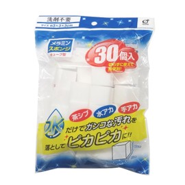 Okazaki Soap Free Melamine Sponge Cube, Tea Sib, Removes Water Stains Firmly, Approx. 1.2 x 1.2 x 1.2 inches (3 x 3 x 3 cm), Pack of 30, White