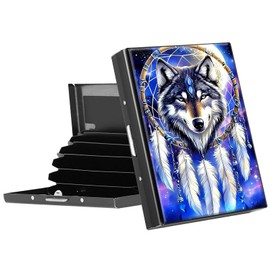 BFDHGQZC Credit Card Holder for Women Men,Dreamcatcher Wolf Mini RFID Blocking Aluminum Slim Metal Wallet Business Card Organizer ID Card Case Professional Stainless Steel Pocket Wallet