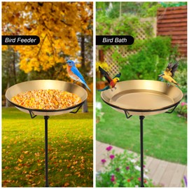 HRAYLTOP Standing Bird Bath Bird Feeder Bowl with 29.1 inch Iron Stand - Detachable Outdoor Decor for Garden Backyard Patio and Deck - Perfect for Attracting Birds