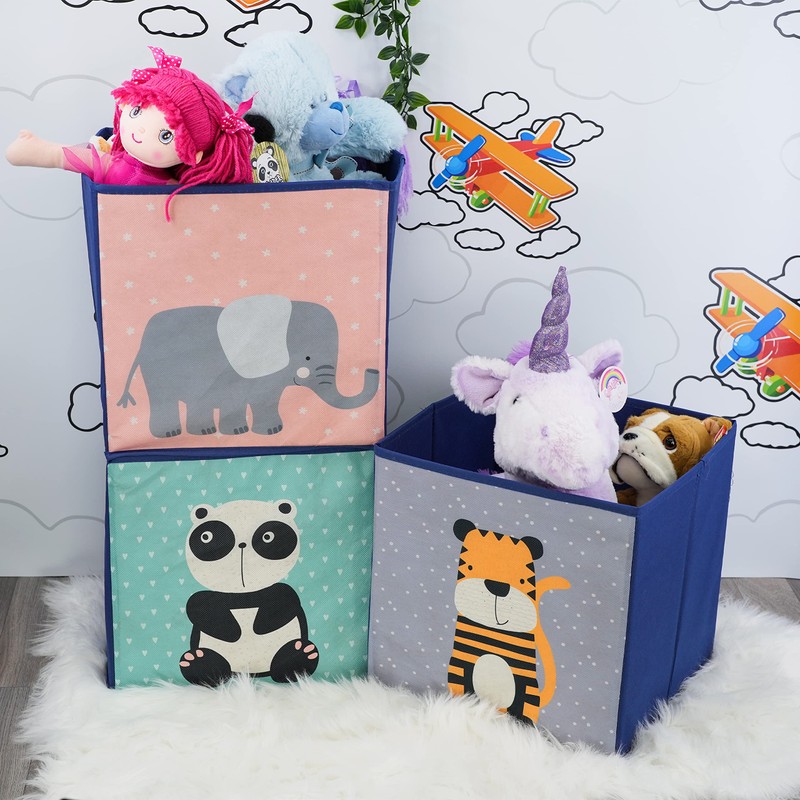 Set of 4 Animal Design Storage Boxes Foldable Toy Chest