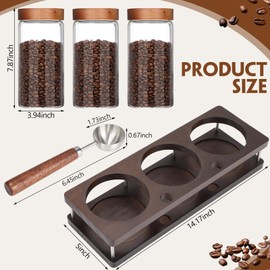 Suclain 3 Pcs Glass Coffee Bean Container 44 oz Airtight Coffee Canister with Shelf and Measuring Spoon Kitchen Food Canister Jar for Sugar Candy (Vintage Style)