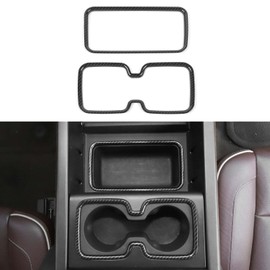 PDKLIN for Silverado Center Console Storage Bin Trim & Cup Holder Ring Frame for 2014-2017 Chevy Silverado GMC Sierra Black Carbon Fiber Grain Interior Accessories 2pcs