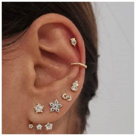 Cimenexe Bohemian Crystal Star Jacket Earrings Cz Flower Stud Earrings Rhinestone Initial Letter Earrings Gold Open Hoop Cuff Earrings Set Jewelry for Women and Girls