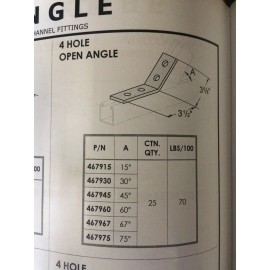 UNKNOWN (QTY 1) 4-Hole 30° Open Corner Angle for Unistrut Channel #467930 P2263