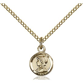 Bonyak Jewelry Saint Medal Collection Gold Filled St. Elizabeth Ann Seton Pendant 3/8 x 1/4 inches with Gold Filled Lite Curb Chain