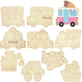 20 Pcs Car Wooden Paint Crafts, Unius Unfinished Wood Cutouts with Storage Box for Kids DIY Art Painting Home Decoration in 10 Style